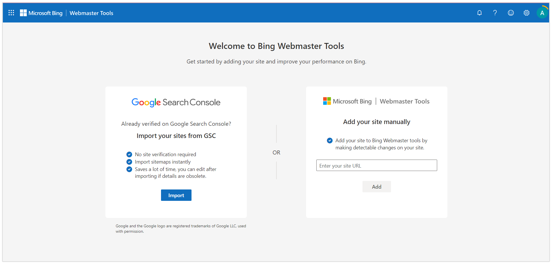 Configurazione del Set di Proprietà di Bing Webmaster